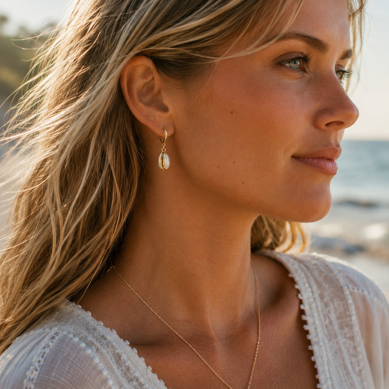 Cowrie Shell Huggie Hoops