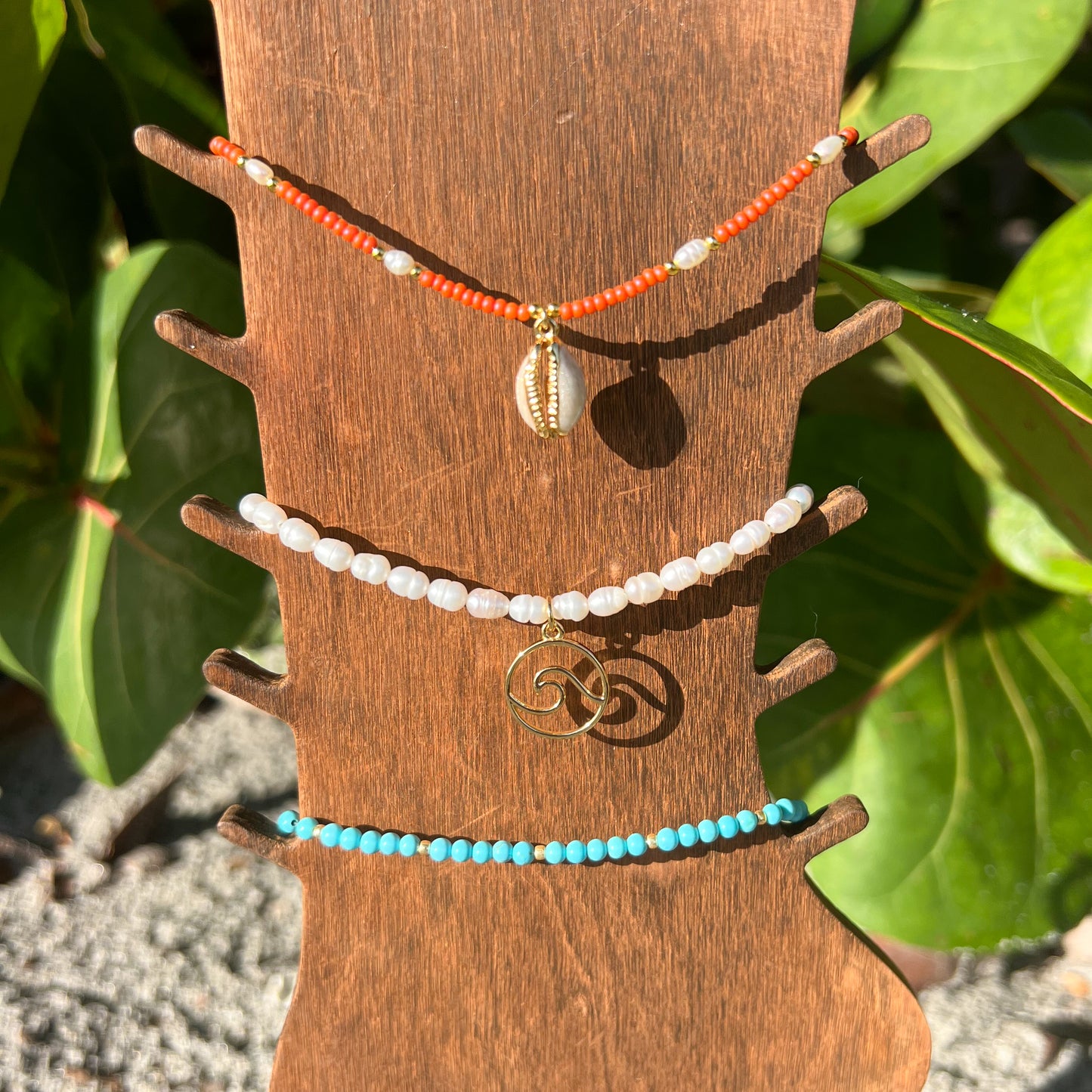 Coral Seed Bead & Cowrie Shell Anklet