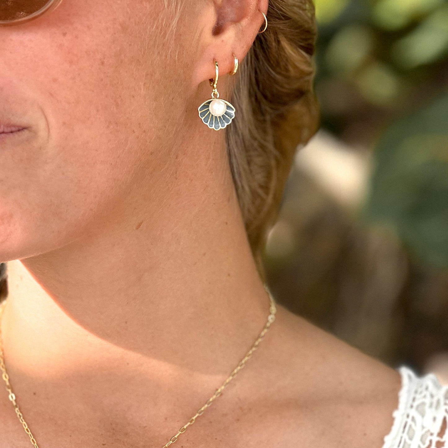 Clam & Pearl 14k Gold Filled Hoop Earrings