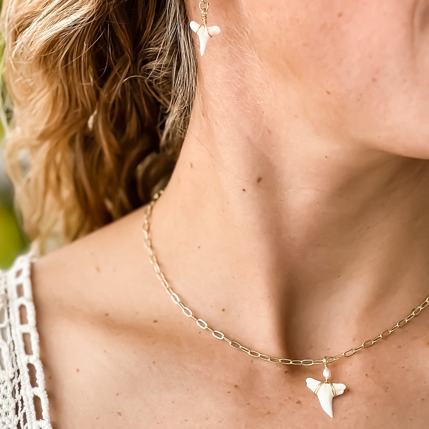 White Shark Tooth With Freshwater Pearl Necklace