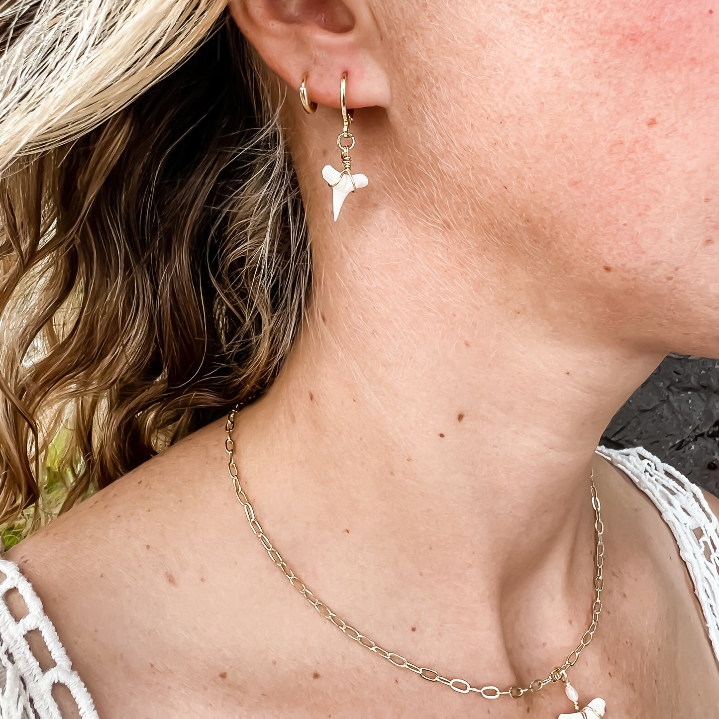 White Shark Tooth Hoops