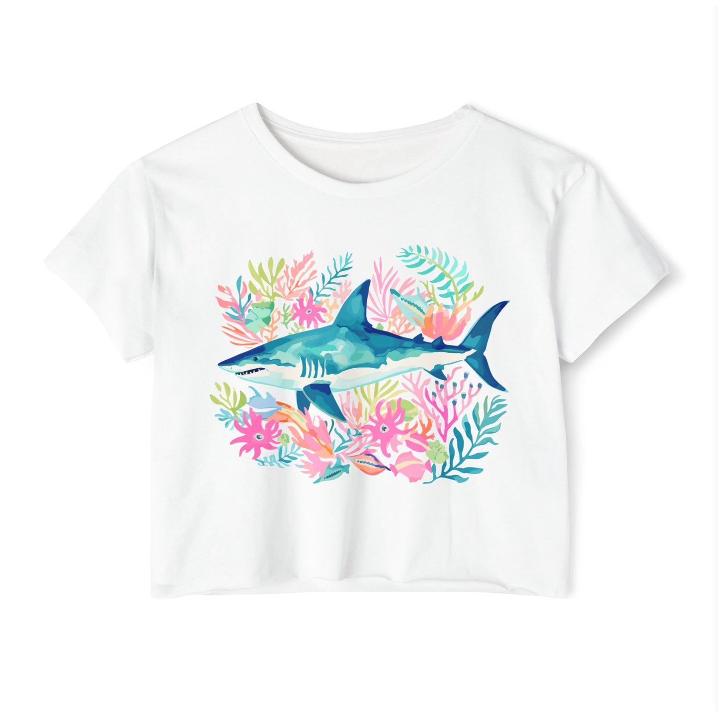 Preppy Shark Crop Tee - White