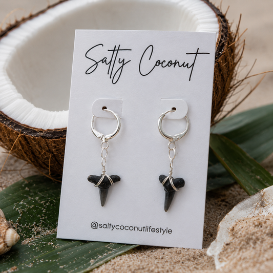 Sterling Silver Shark Tooth Hoop Earrings