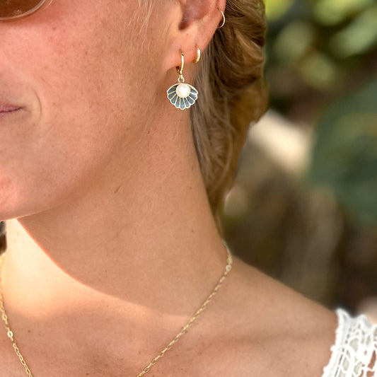 Clam & Pearl 14k Gold Filled Hoop Earrings